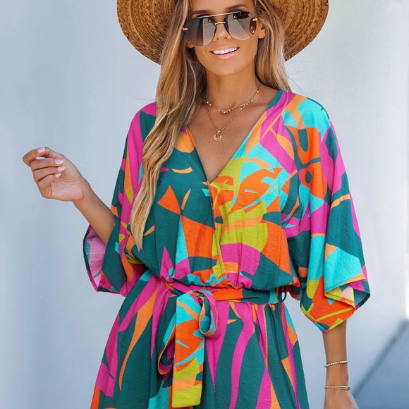 Cove Calling Tropical Romper Colorful Geometric - Picture 4 of 4